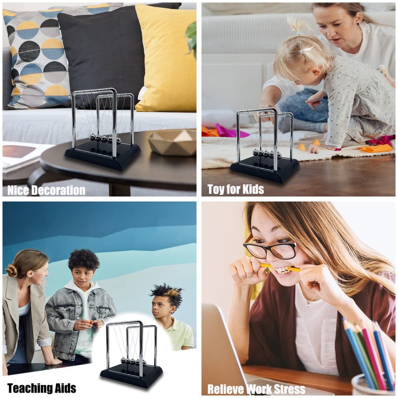 Newtons Cradle Balance Balls, Swinging Balls with Black Base, Fun