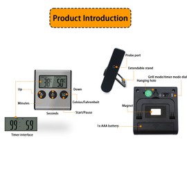 Meat Thermometers, Fast & Precise Read Food Thermometer with 102cm Wire Probe, Digital Meat Thermometer Food Probe for Kitchen, Outdoor Grilling and BBQ with Timer Alarm