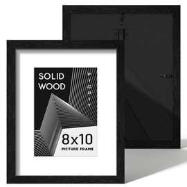 Picrit 8x10 Solid Wood Frame Set of 2, Tabletop Wall, Black Wood Grain