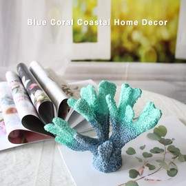 Afadorable Resin Coastal Coral Home Decor, Faux Blue Coral Reef Nautical Beach Decorations, Beach Theme Living Room Bedroom Cabinet Shelf Tabletop Decor, Wedding Party Beach Decor Ocean Theme Statue
