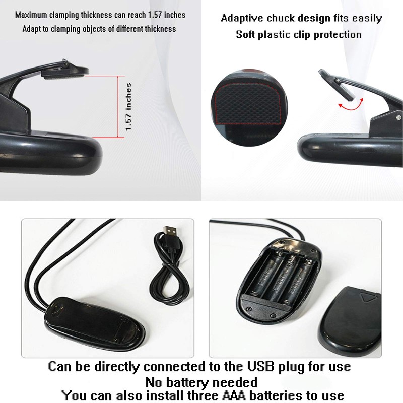 OsAtNb 8 LED Music Stand Light 3modes USB Book Light