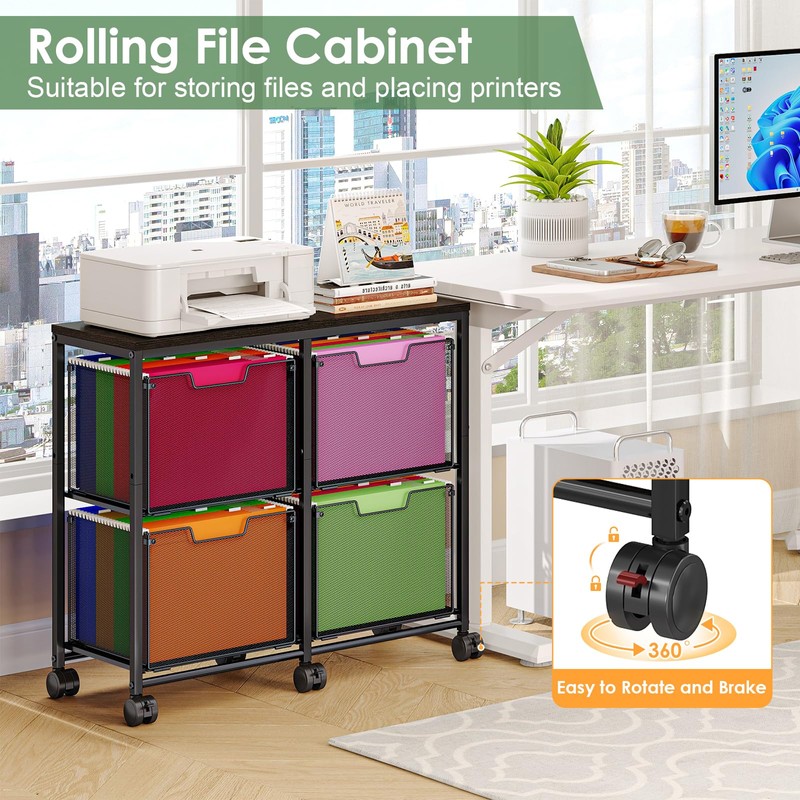 Sbanmao 4 Drawer Lateral File Cabinet, Mobile Filing Cabinet, Printer
