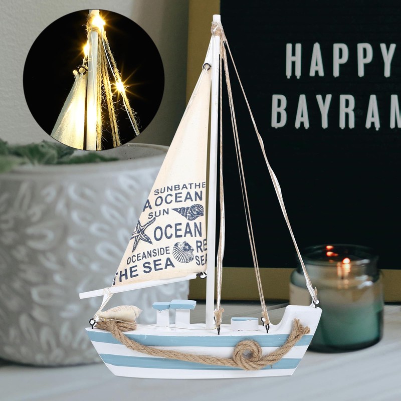 Sailboat Model LED Model Boat Interior Figurine Sailboat Model Wooden