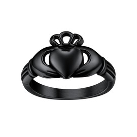 Claddagh Rings Size 6 Cool Black Stainless Steel Irish Love Finger Ring Charms Women Mens Wedding Band