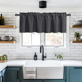 XWZO Blackout Valance Curtains for Kitchen Cafe Short Curtains Rod Pocket Room Darkening Thermal Insulated Small Window Curtains for Living Room, Bedroom, RV, Dark Grey, 42 x 18 Inches, 1 Panel