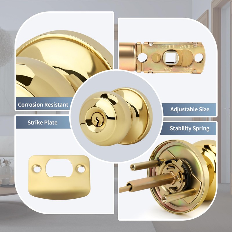 Moquin Gold Keyed Entry Door Knob with Lock and Key,