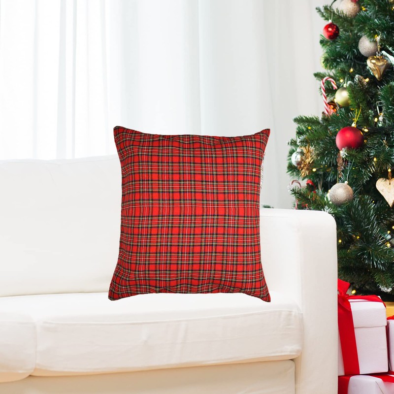 AOVNA 2 Pack Tartan Cushion Covers Christmas Cushion Covers Pillow