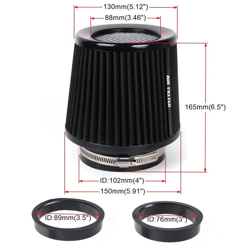 3" 3.5" 4" Inlet Cone Air Filter 76mm 89mm 102mm