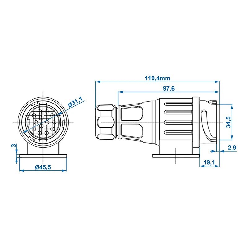 Hillfield Plug 13 Pin PVC Trailer Socket Commercial Vehicle Adapter