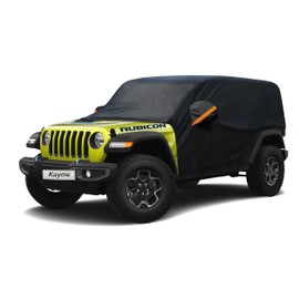 Kayme Half Car Cover Custom Fit for Jeep Wrangler 4 Dr/Unlimited 4 Door JK JL, Windshield Cover for Ice and Snow Top with Reflective Straps, Roof Cover Waterproof All Weather Dust, Sun Protection.