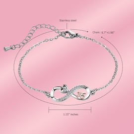 JMQJewelry 16th Birthday Number Love Heart Infinity Mum Son Fits Bracelets Charms Adjustable 6.7in 1.96in Christmas New Year 2024