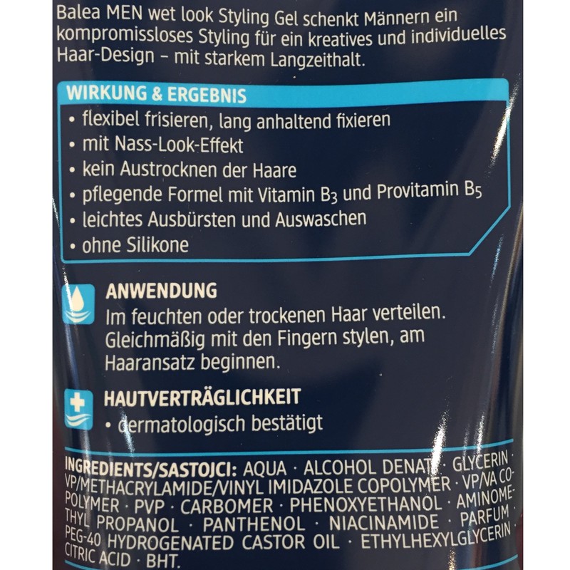 Balea Men Styling Gel Wet Look 150 ml Tube (Pack