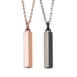 White Clover 4SUP055GO & 4SUP055BK Surgical Stainless Steel 316L Diamond & Square Bar Pink Gold & Black Necklace, Stainless Steel, Diamond