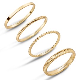 14K Gold Filled Rings for Women Non Tarinish |Stackable Ring Gold Statement Ring Plain Ring Band Ring for Women (14K Filled Gold -4pcs, 9)