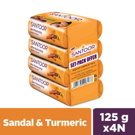 Santoor Soap with Sandal And Turmeric - Pack of 4 soaps (125g each)