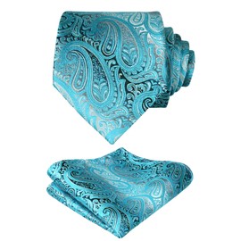 Alizeal Paisley Men's Gradient Tie and Pocket Square Set, Turquoise