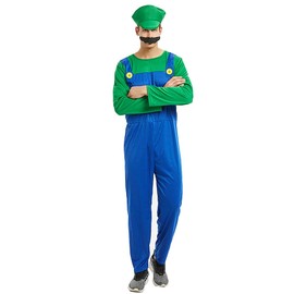 COXNSXX Plumber Brothers Costume, Cosplay Costume with Hat and Moustache, Suitable for Cosplay, Carnival and Theme Parties
