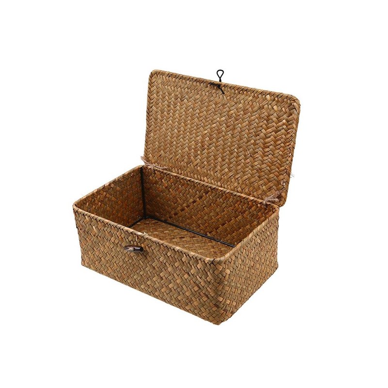Seagrass Storage Basket Woven Storage Box with Lids Makeup Organizer