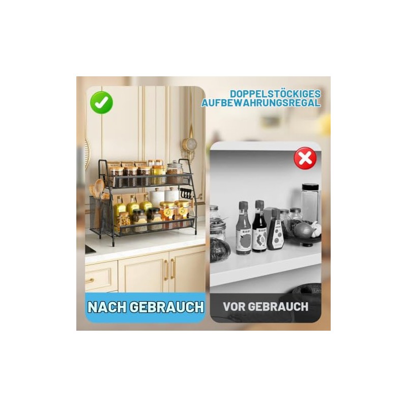 2 Tier Spice Rack, Standing, Metal Spice Rack, Kitchen Shelf,