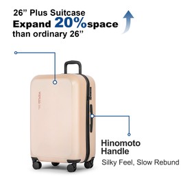 KYME 26 inch Luggage Hardshell Suitcases with Spinner Wheels 100% Polycarbonate Big Checked Luggage TSA Approved Travel Rolling Suitcase for Women Pink