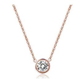findout ladies 18K rose gold plated titanium steel single diamond necklace for women girls(f082)