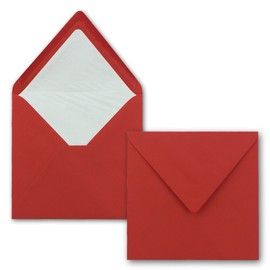 FarbenFroh by GUSTAV NEUSER 50x Envelopes Square 16 x 16 cm Rose Red (Red) Envelopes with white silk lining Envelopes without window & with wet glue for invitation cards for weddings and birthdays