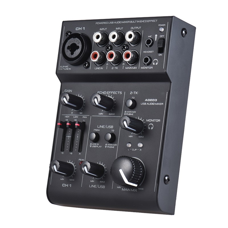 AGE03 5-Channel Mini Mic-Line Mixing Console Mixer with USB Audio