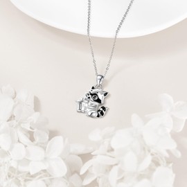 DAYLINLOVE Raccoon Necklace for Women 925 Sterling Silver Raccoon Pendant Necklace Cute Raccoon Jewelry Birthday Christmas New Year Gifts for Friend