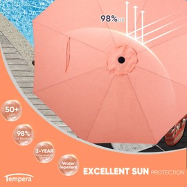 Tempera 7.5ft Patio Market Outdoor Table Umbrella with Push Button Tilt and Crank,Large Sun Umbrella with Sturdy Pole&Fade resistant canopy,Easy to set,Pink