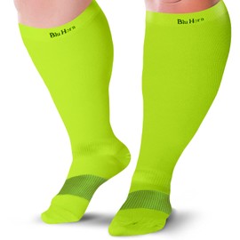 BLU HORN Knee High Compression Socks 15-20 mmHg - Everyday Use Improves Blood Circulation, Relieves Pain & Swelling (3X-Large, Neon Green (1-Pair))