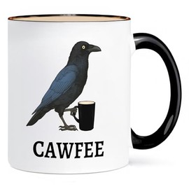 ONRRI 11 Oz Ceramic Mug With Black Interior And Handle, CAWFEE Design, Microwave Safe