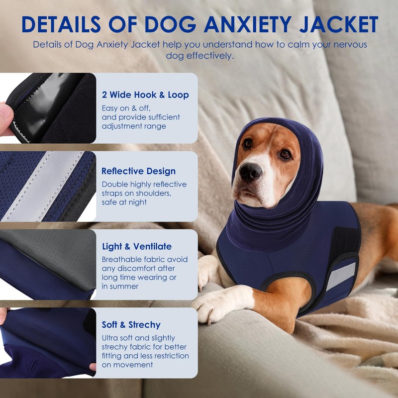 Breathable Dog Thunder Jacket Anxiety Calming Vest with Head Wrap,