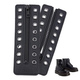 letsinstyle 2Pcs 6.3 x 2.17 Inch Leather Boot Zipper Insert, 8 Metal Eyelets Shoe Laces Zippers, Tieless Shoe Laces for Adults Men Women Sneakers Repair DIY