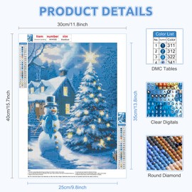 RICUVED Snowman Diamond Painting Adults, 5D Christmas Diamond Painting Pictures, Adults, DIY Diamond Painting Pictures, Winter Diamond Painting Set for Wall Decoration, 30 x 40 cm