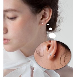 Enticera 4Pairs Hypoallergenic Flat Back Earrings for Women 14K Gold Cartilage Earring for Sensitive Skin Snake Flower Screw Back Nap Earrings for Helix Piercing Silver