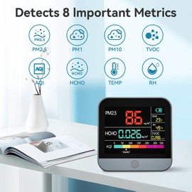 13 in 1 Professional Air Quality Monitor, Indoor Air Quality Tester-PM1/PM2.5/PM10/Particle Counter/AQI/TVOC/Formaldehyde/Temperature/Humidity, Portable Air Quality Meter for Home and Garden (Grey)