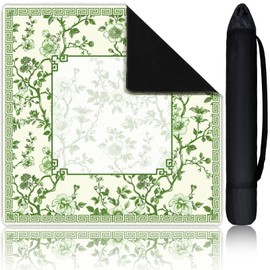 Sonwyoung Chinoiserie Mahjong Mat with 1 Carrying Bag 31.5" x 31.5" Green and White Rubber Anti Slip and Noise Reduction Multi Purpose Game Table Cover for Mahjong, Card, Board Tile Games