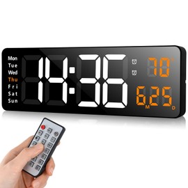 Fuloon Digital Wall Clocks, Wall Clock with Day and Date, Modern Wall Clocks for Living Room, Silent Wall Clocks for Bedrooms with Remote Control (Orange, 16.2")