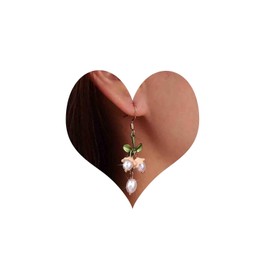 Atentuyi Boho Wedding White Flower Stud Earrings Gold Pearl Earrings Long Tassel Pearl Drop Earrings Pearl Chain Earrings Flower Earrings for Women and Girls Brides Bridesmaids Jewellery, Alloy Steel