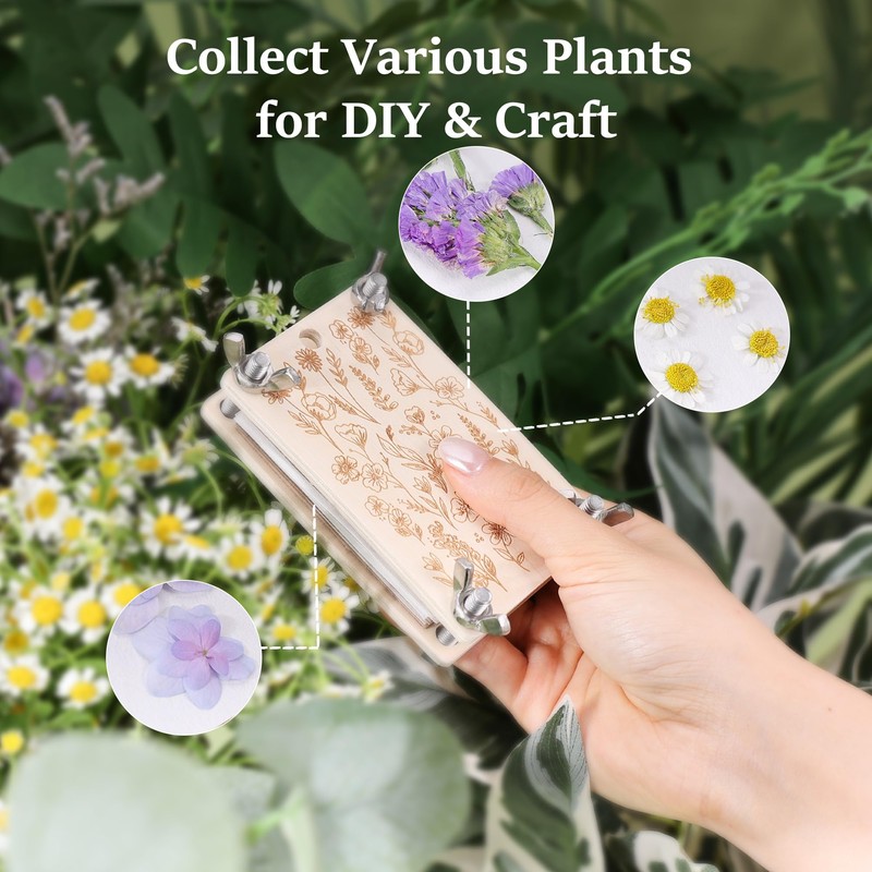 Aboofx Mini Flower Press Kit, 2.5"x4" Wooden Pocket Small Flowers