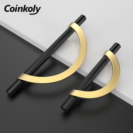 Coinkoly 10 Pack Black Brushed Gold Cabinet Pulls 5 Inch(128MM) Hole Centers Kitchen Cabinet Handles Hardware Kitchen Handles for Cabinets Cupboard Handles Drawer Pulls