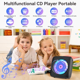 Radio with CD Player Children: Kegaudio Portable CD Players Portable with Bluetooth Speaker Front Display Remote Control Support Timer USB Playback AUX Playback Black