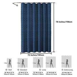 Lecloud Dusty Blue Boho Shower Curtain, 72"x78" Inches, Farmhouse Clip Jacquard Fabric, Minimalist Plaid Striped Bathroom Curtain
