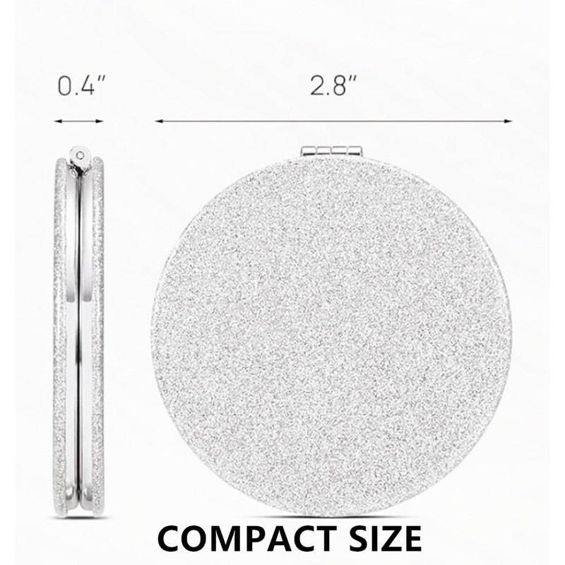 Mpowtech Silver Compact Mirror for Women,Small Pocket Mirror,Purse Mirror with