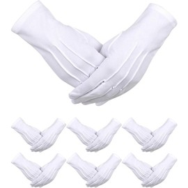 6 Pairs White Gloves Men Pallbearer Funeral Masonic Parade Gloves Dress Nylon Uniform Cosplay Costume White Gloves for Formal Tuxedo Guard Party Supplies