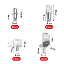 YIXISI 55 Pieces 4 Styles Shelf Support Shelf Brackets, Stainless Steel Shelf Support Pins Shelf Pins for Kitchen Cabinet Bookcase Furniture, 5 mm, 6 mm