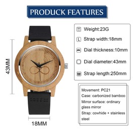 MicLee Men's Women's Unisex Bamboo Infinity Sign Infinity Wooden Watch Analogue Quartz Movement Watch with Leather Strap for Women Men Gifts, a, Strap.