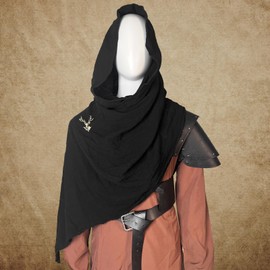 Berenlu Mens Renaissance Costume Set Medieval Belt Shoulder Armor Leather Bracers Shawl Viking LARP Cosplay Accessories (Black B)