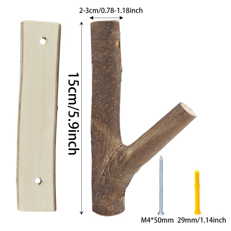 ZCLGOOD 4Pcs Real Wood Tree Branch Wall Hook, Rustic Decorative