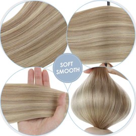 LaaVoo Blonde Clip in Hair Extensions Real Human Hair 16 Inch Ash Blonde Highlights with Bleach Blonde Double Weft Straight Hair Extensions Clip in Human Hair for Women 5pcs/70g